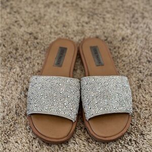 Steve Madden | Embellished Silver Slide Sandals for Women